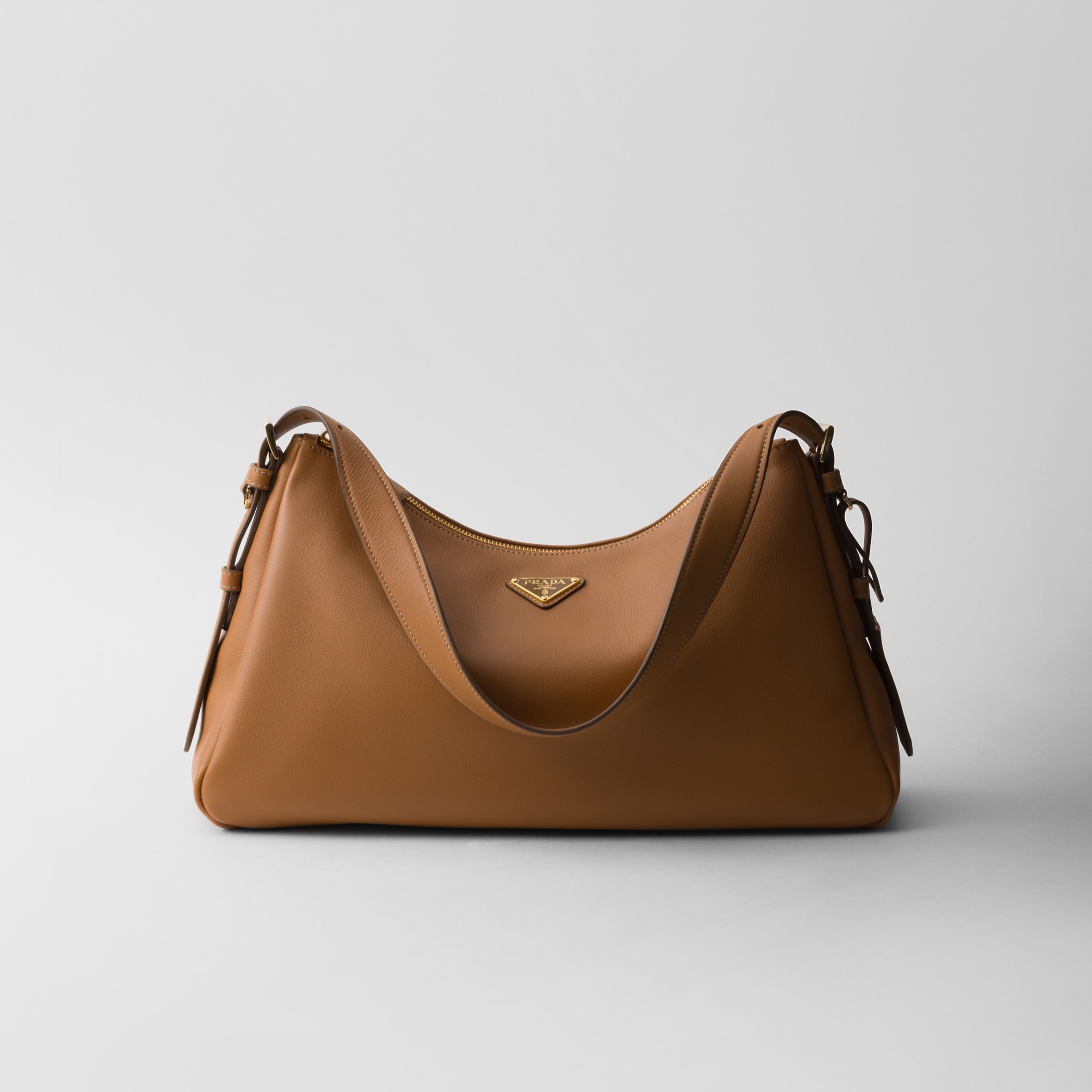 AIMÉE LARGE LEATHER SHOULDER BAG, CARAMEL