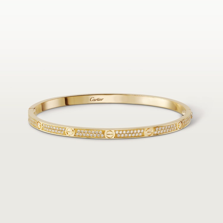 DIAMONDS PAVED LOVE BRACELET, SMALL MODEL, YELLOW GOLD