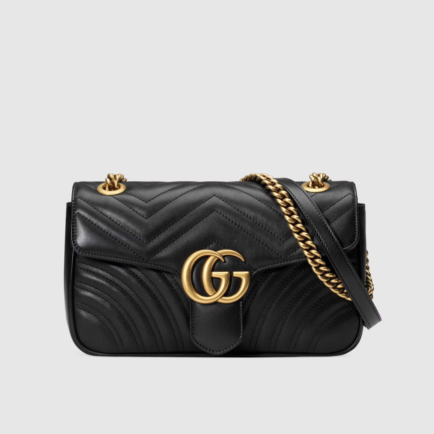 GG MARMONT SMALL SHOULDER BAG, BLACK/ GOLD BUCKLE