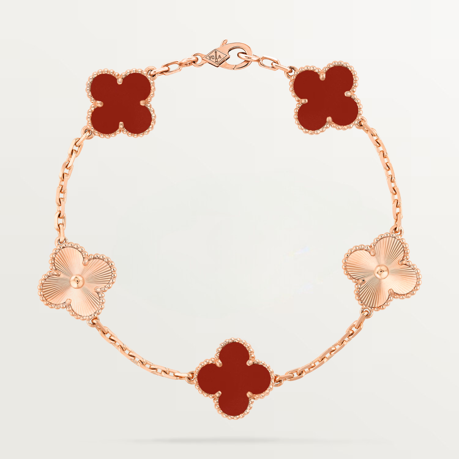 VINTAGE BRACELET, 5 MOTIFS, CARNELIAN, ROSE GOLD