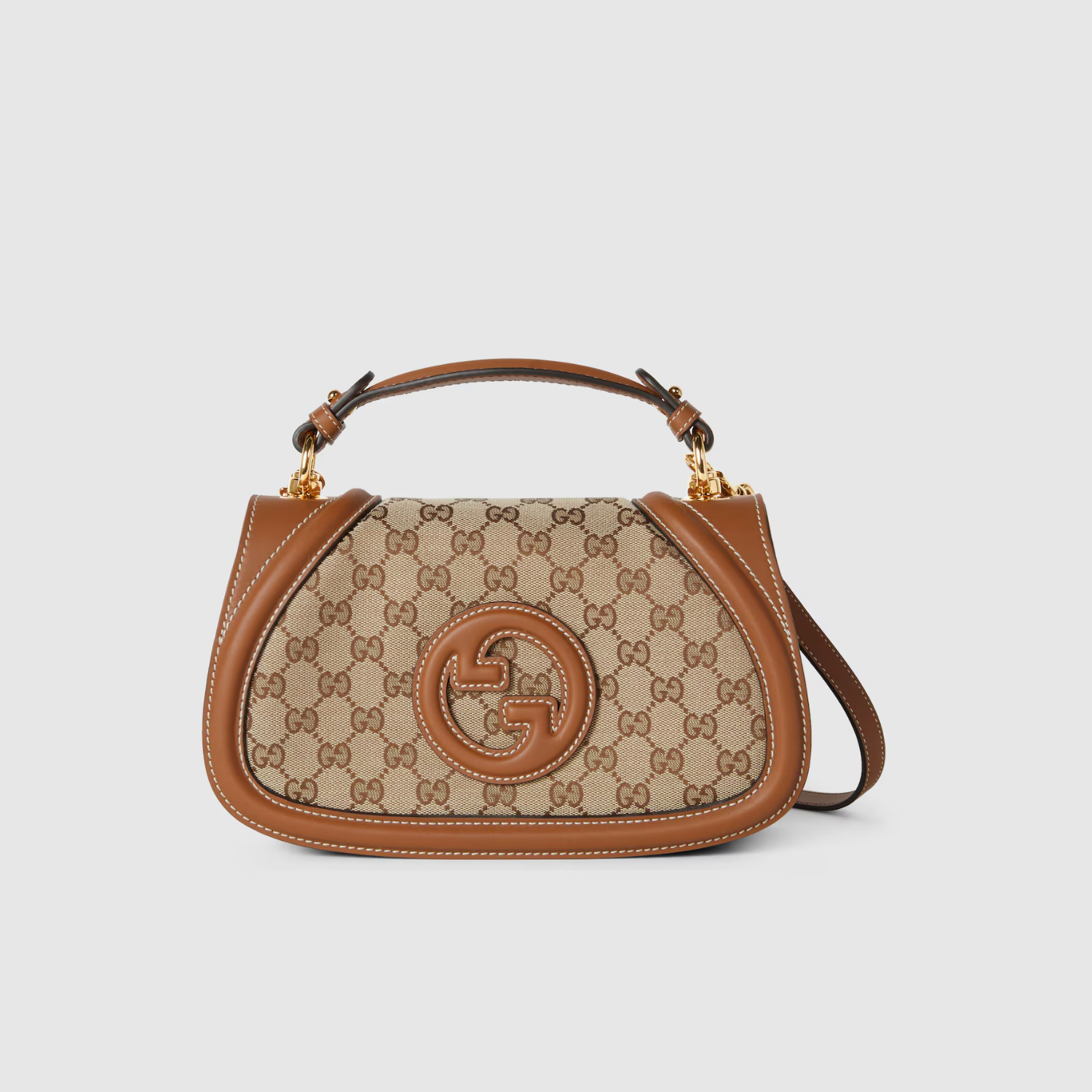 BLONDIE SMALL TOP HANDLE BAG, BEIGE AND DARK BROWN