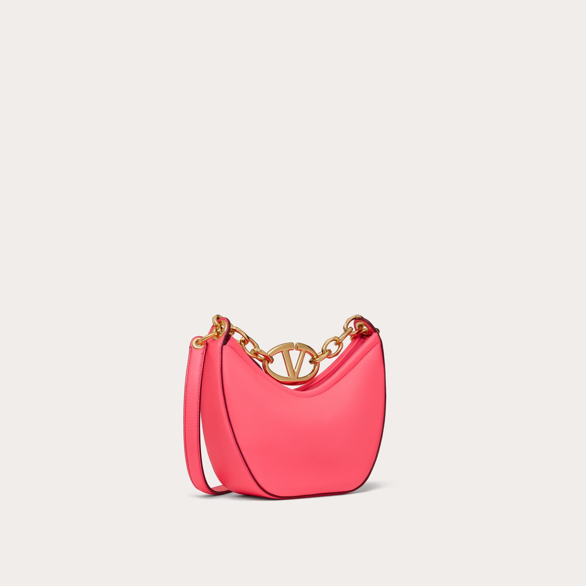 VLOGO MOON MINI HOBO BAG IN NAPPA LEATHER WITH CHAIN, CAMELLIA