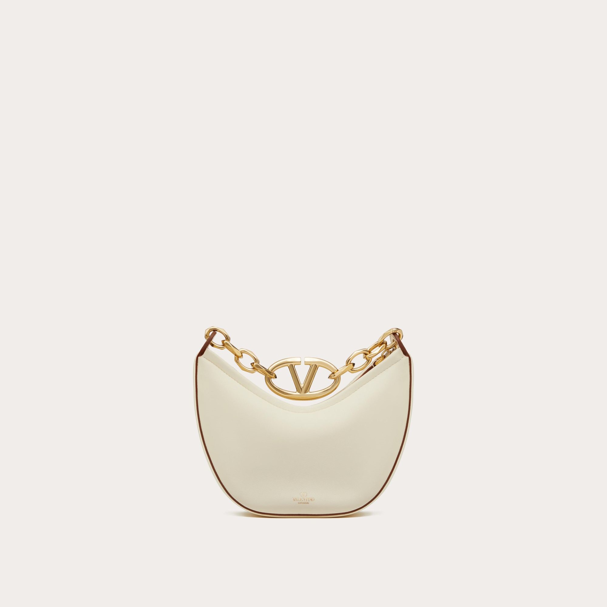 VLOGO MOON MINI HOBO BAG IN NAPPA LEATHER WITH CHAIN, IVORY