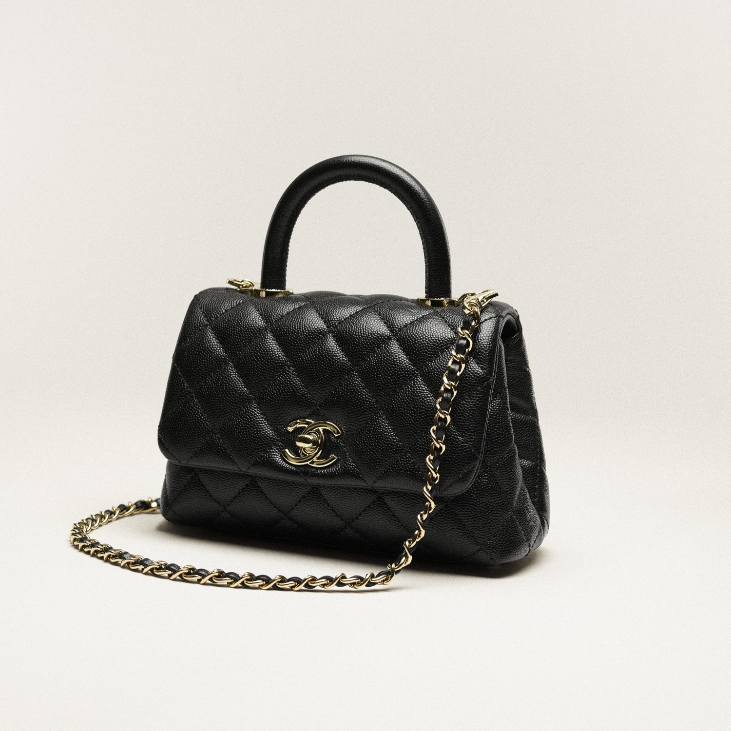 MINI FLAP BAG WITH TOP HANDLE, BLACK