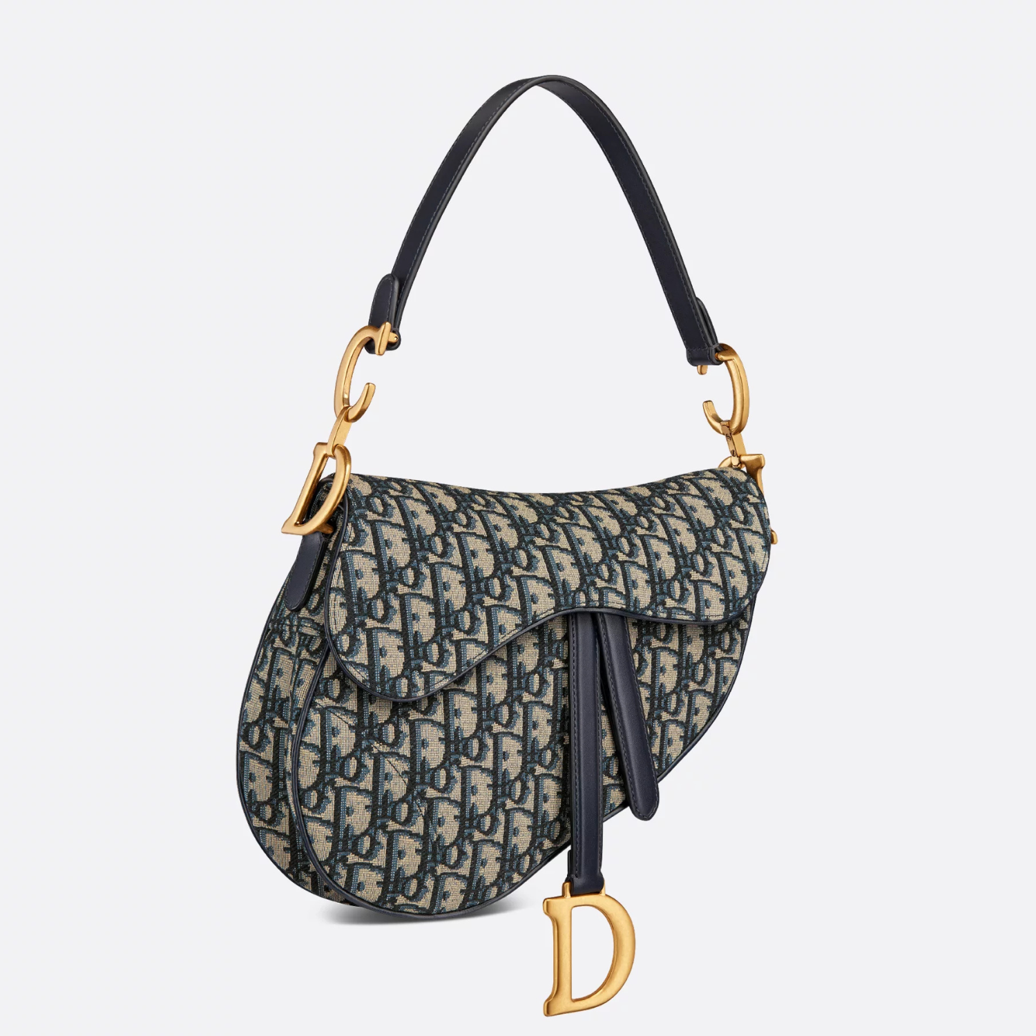 SADDLE BAG WITH STRAP, BLUE OBLIQUE JACQUARD