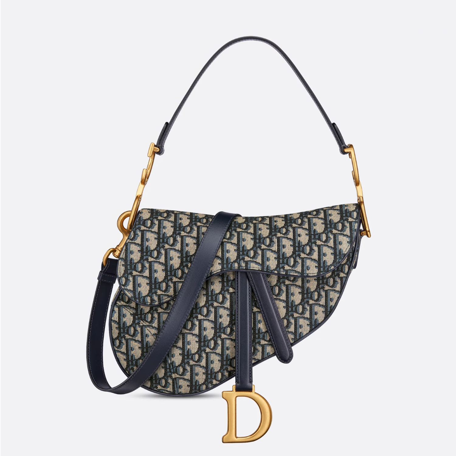 SADDLE BAG WITH STRAP, BLUE OBLIQUE JACQUARD