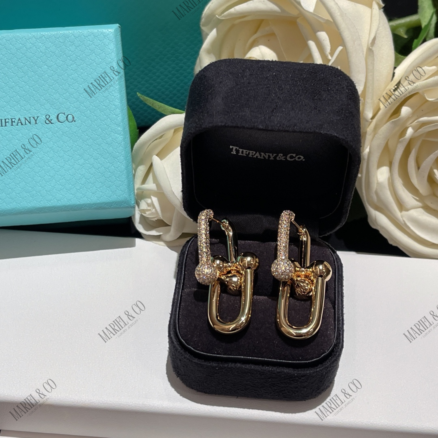 HARDWEAR LARGE LINK EARRINGS WITH PAVÉ DIAMONDS, YELLOW GOLD