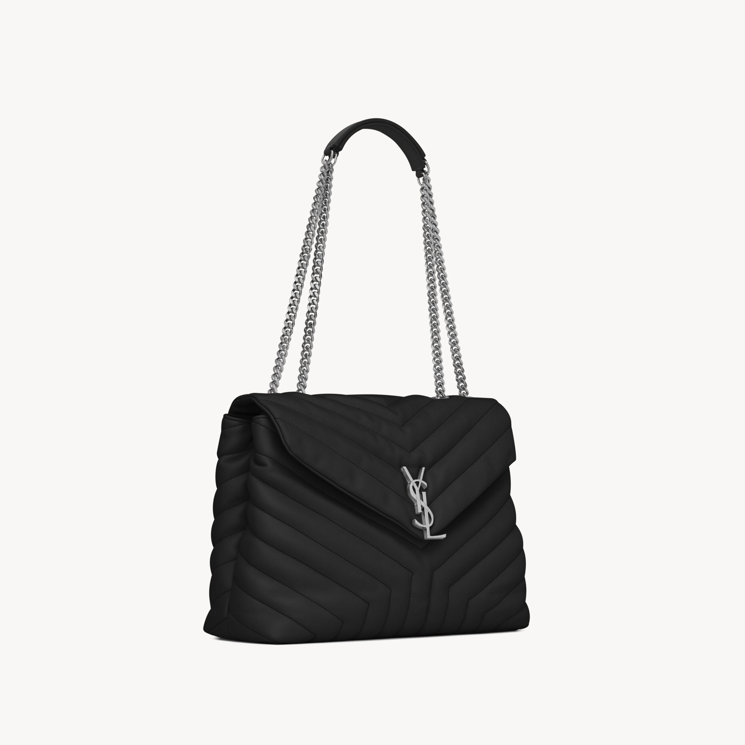 LOULOU MEDIUM IN QUILTED LEATHER, NOIR/SILVER