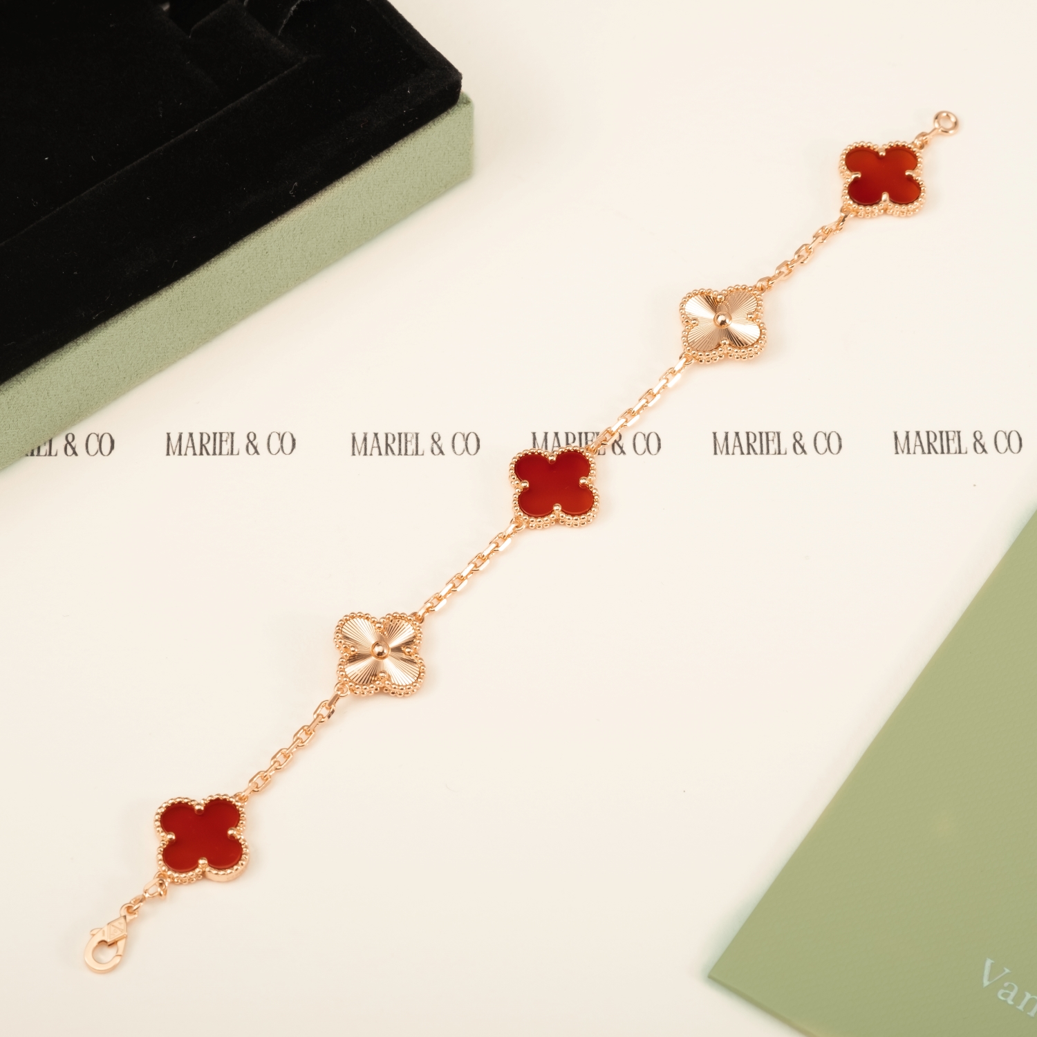 VINTAGE BRACELET, 5 MOTIFS, CARNELIAN, ROSE GOLD