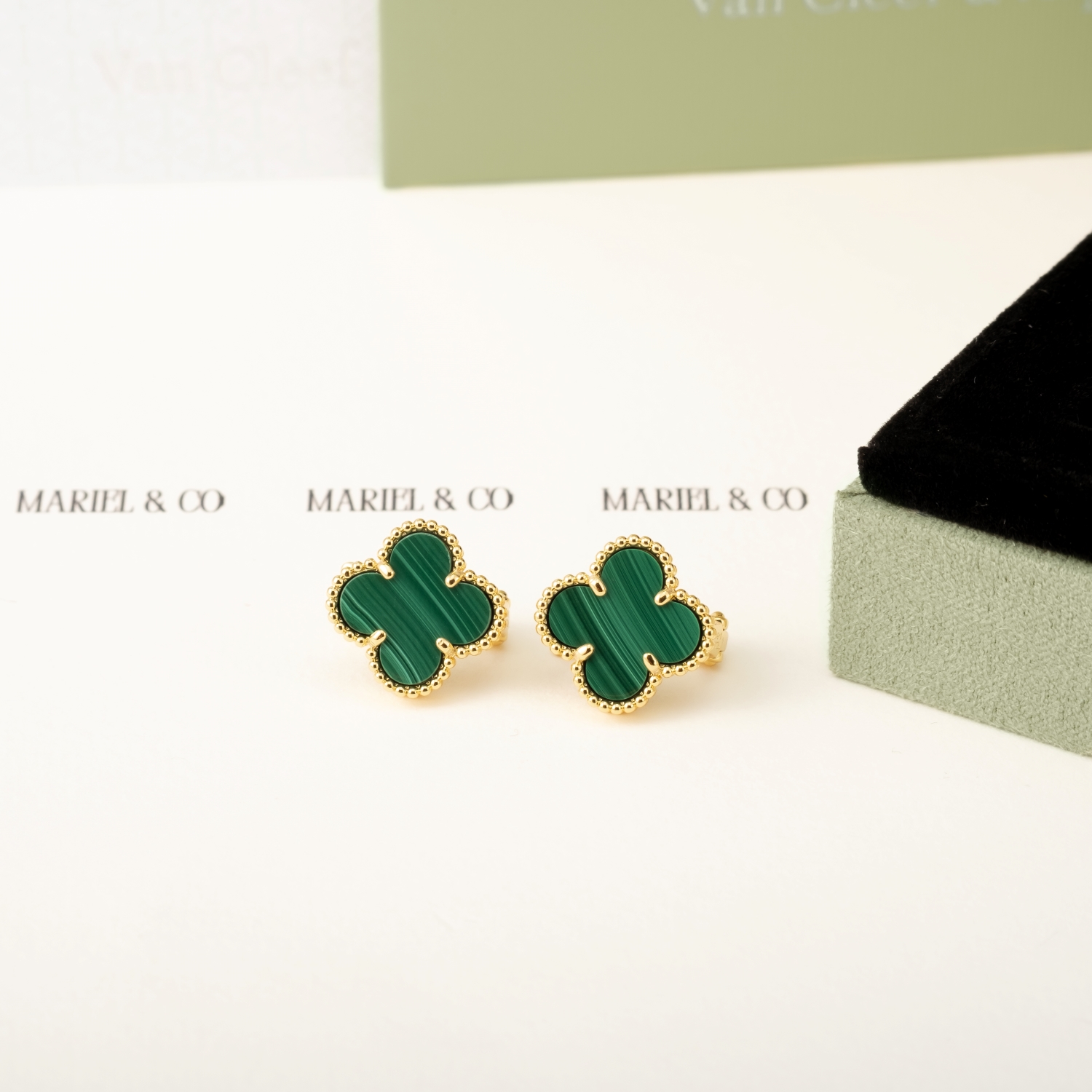 VINTAGE EARRINGS, MALACHITE, YELLOW GOLD