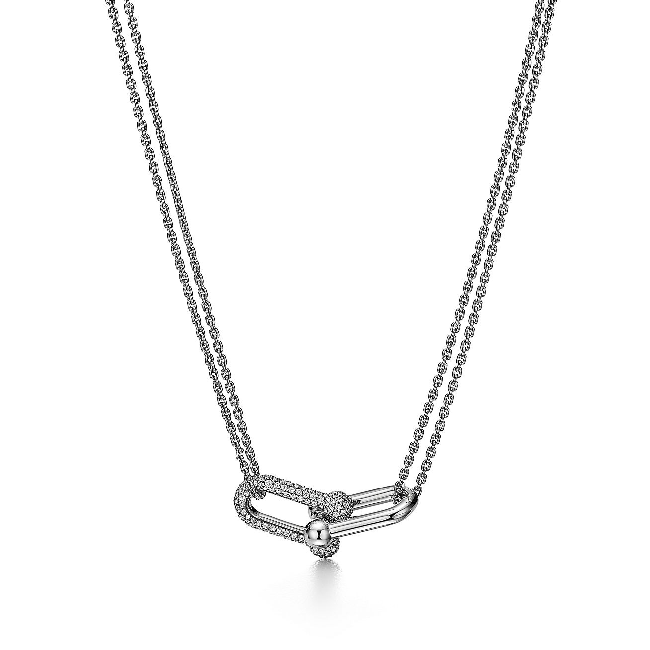 HARDWEAR LARGE DOUBLE LINK PENDANT WITH PAVÉ DIAMONDS, WHITE GOLD