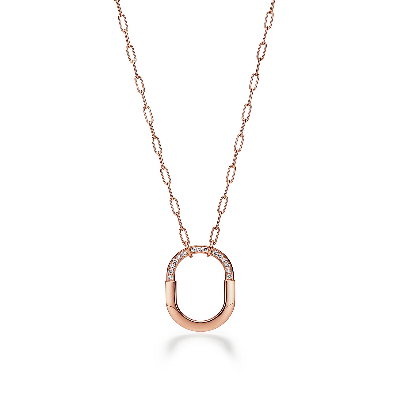 LOCK PENDANT WITH DIAMONDS, MEDIUM MODEL, ROSE GOLD