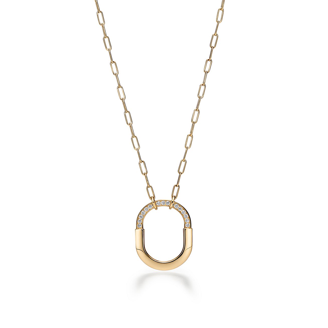 LOCK PENDANT WITH DIAMONDS, MEDIUM MODEL, YELLOW GOLD