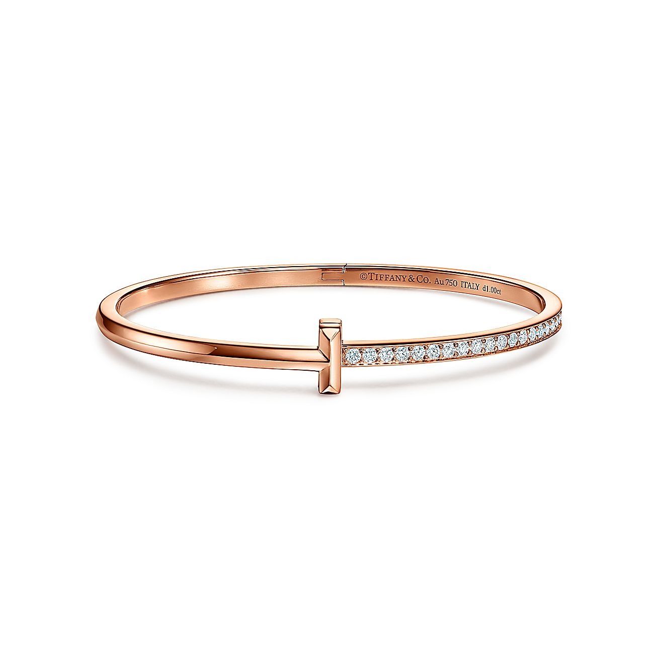 T T1 NARROW DIAMOND HINGED BANGLE, ROSE GOLD