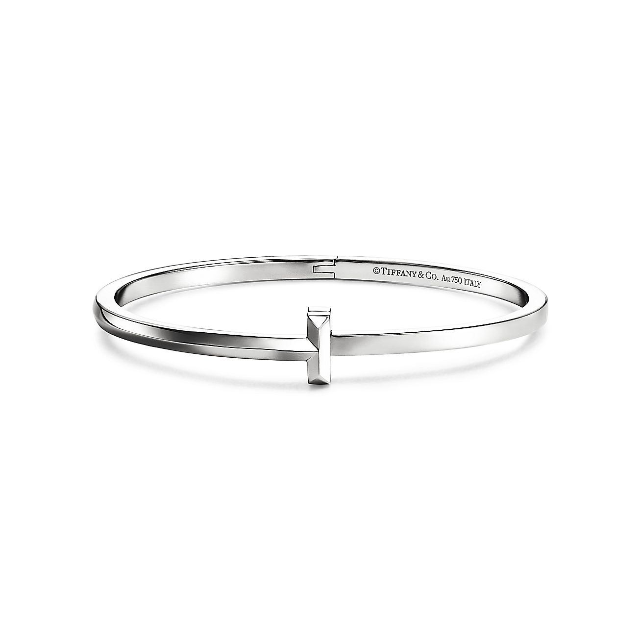 T T1 NARROW HINGED BANGLE, WHITE GOLD